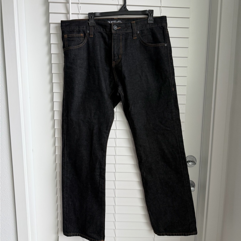 NWOT 36”x32” Affliction Men's Black Slim-Straight Jeans with Contrast Stitching